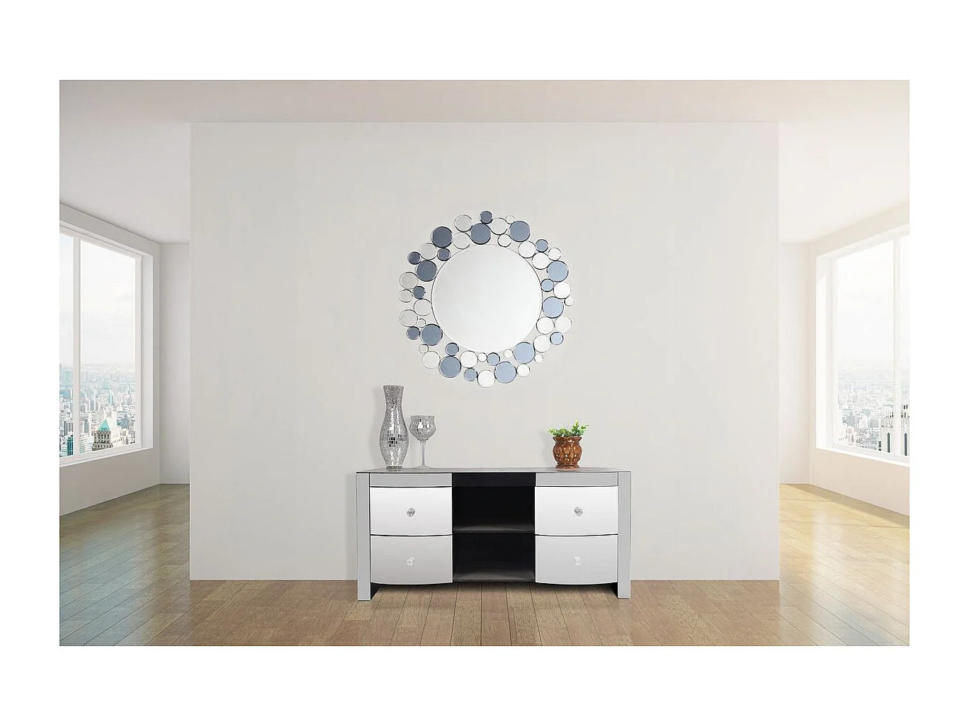 Miroir Mural Design "Bubble" 80cm Gris & Argent