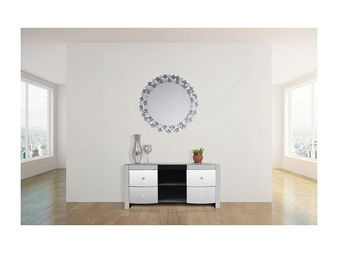 Miroir Mural Design "Mosaic" 80cm Gris & Argent