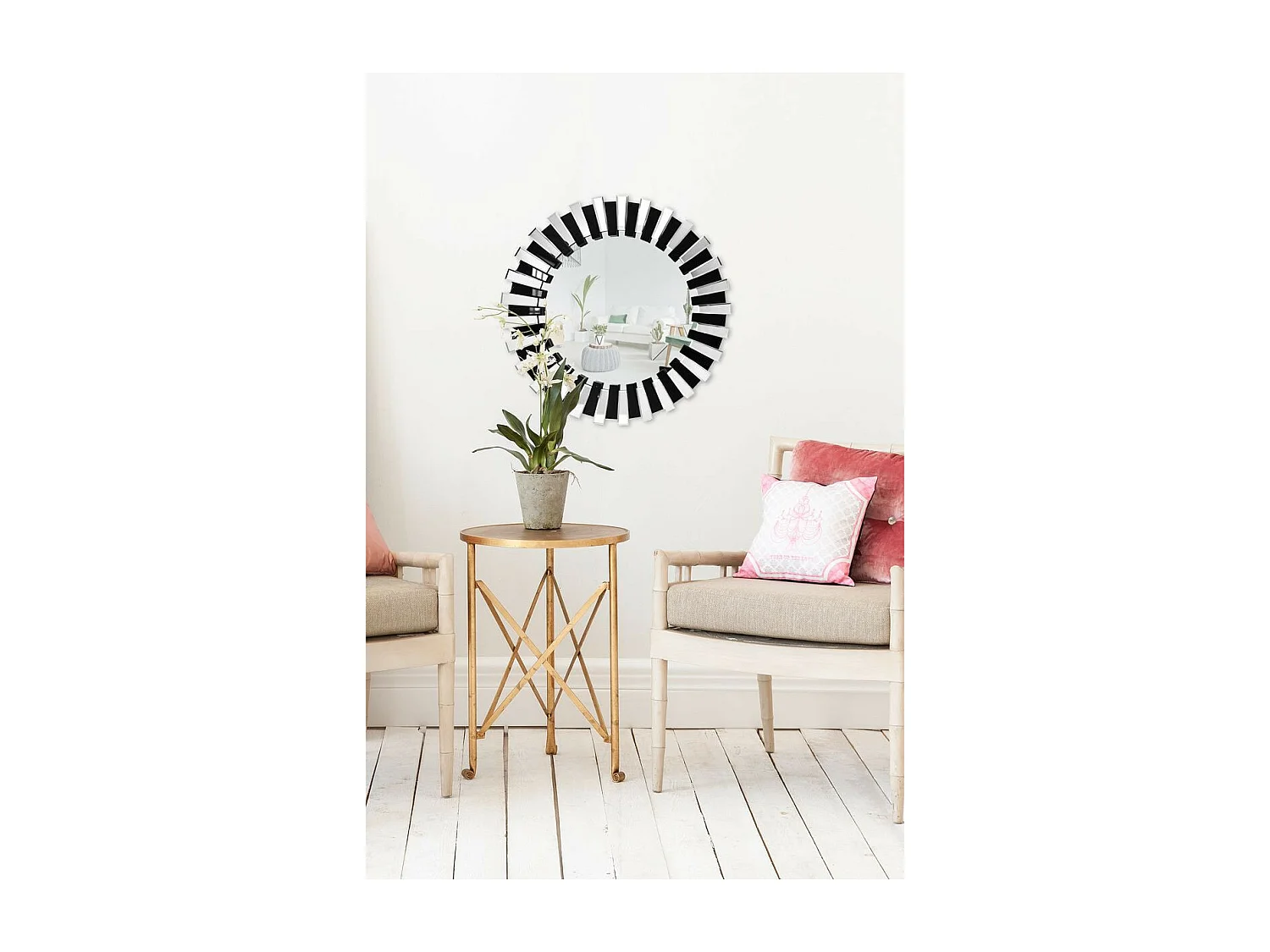 Miroir Mural Design "Apollon" 80cm Argent & Noir