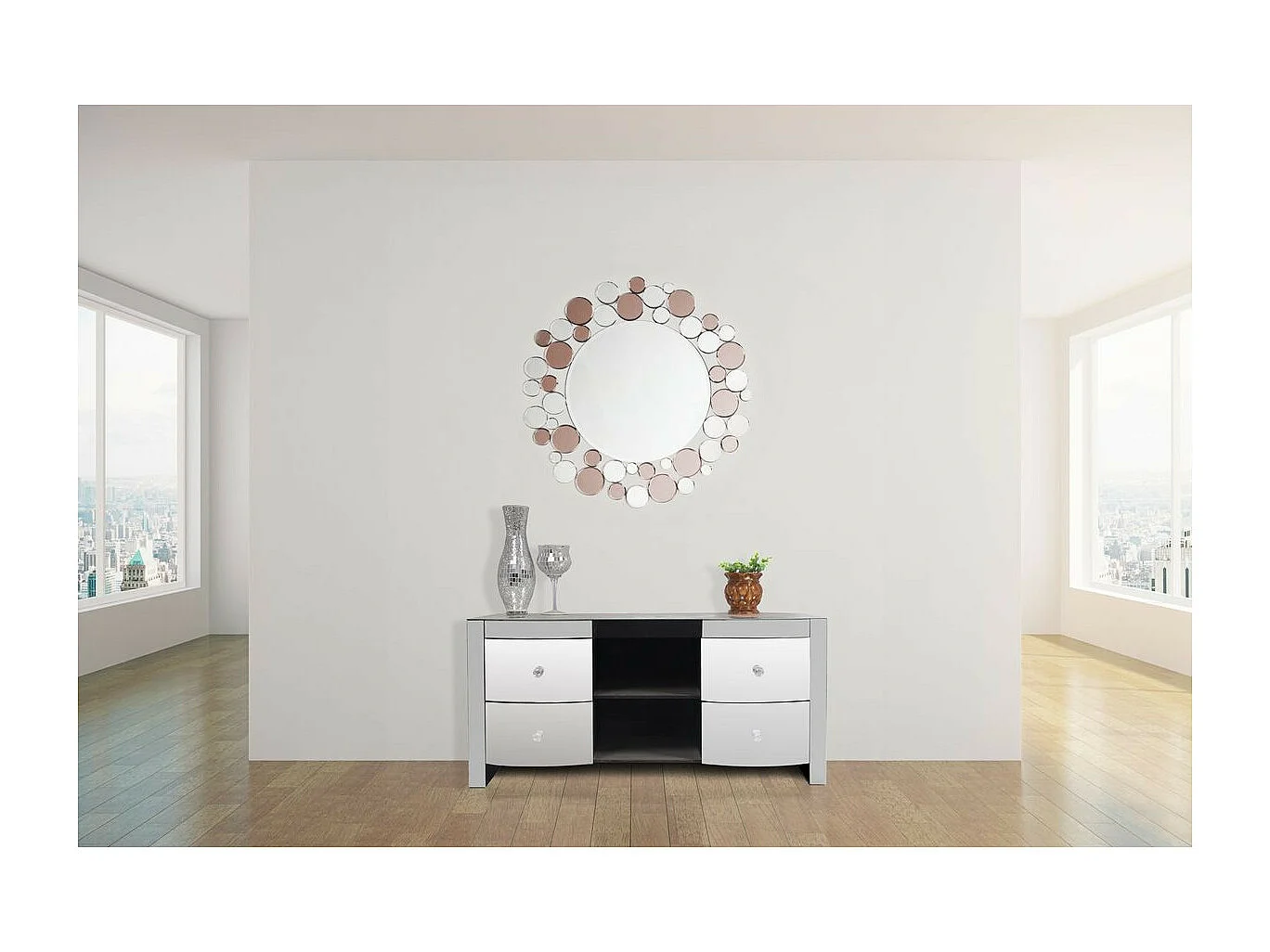 Miroir Mural Design "Bubble" 80cm Argent & Rose