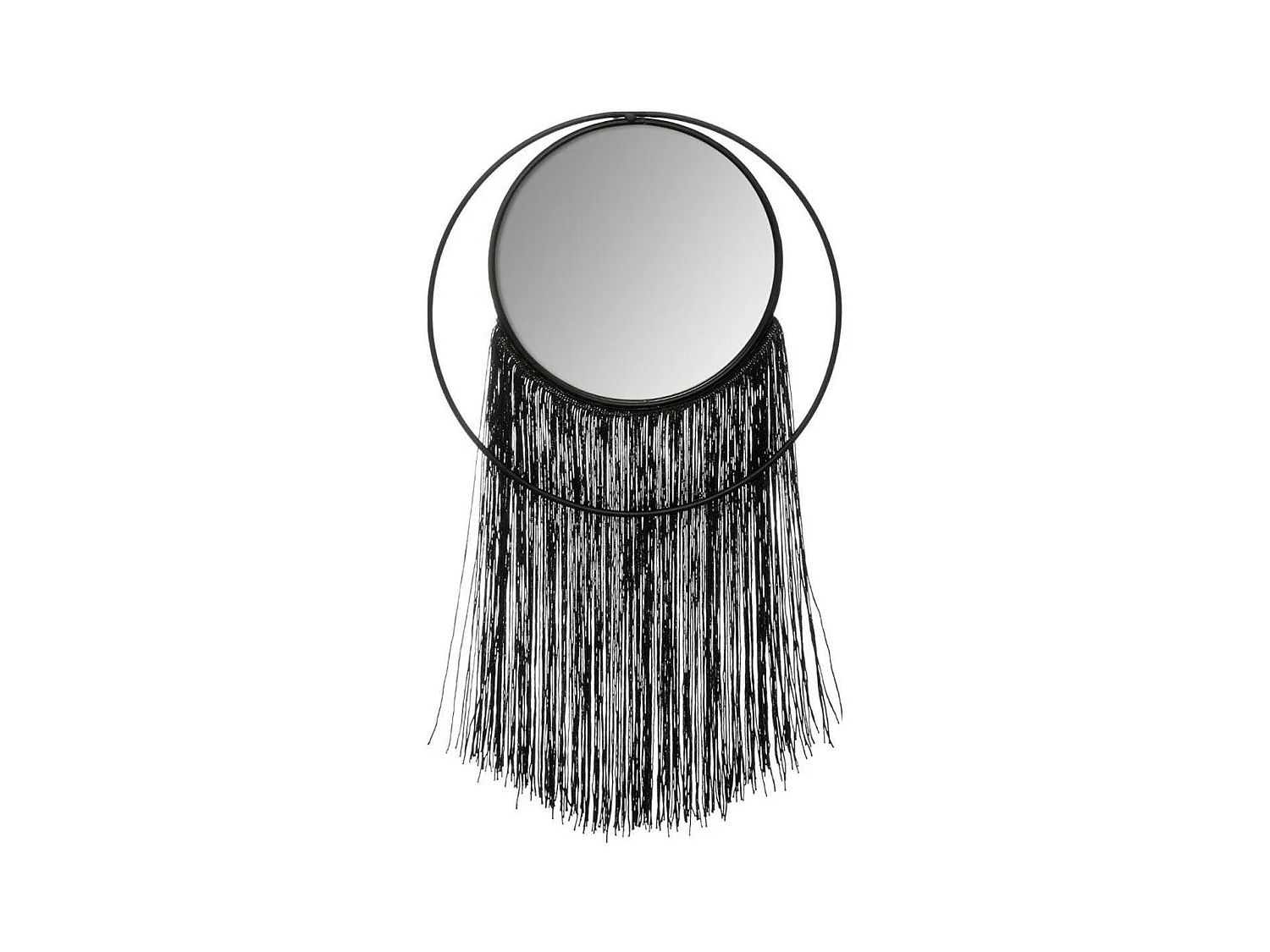 Miroir Mural Rond en Métal "Frange" 18cm Noir