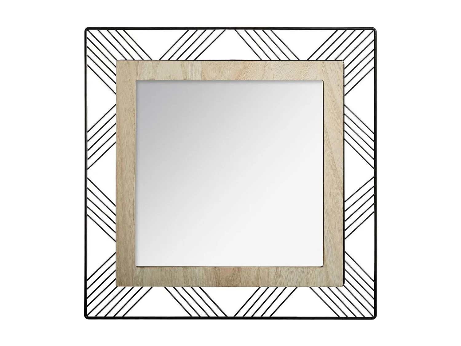 Miroir Carré en Métal & Bois "Joe" 45cm Noir