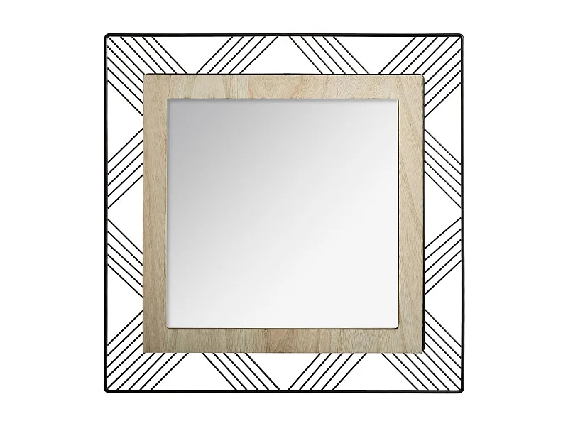 Miroir Carré en Métal & Bois "Joe" 45cm Noir