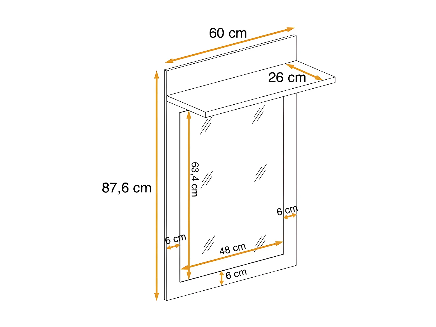 Miroir Étagère en Bois "Gustavo" 88cm Naturel