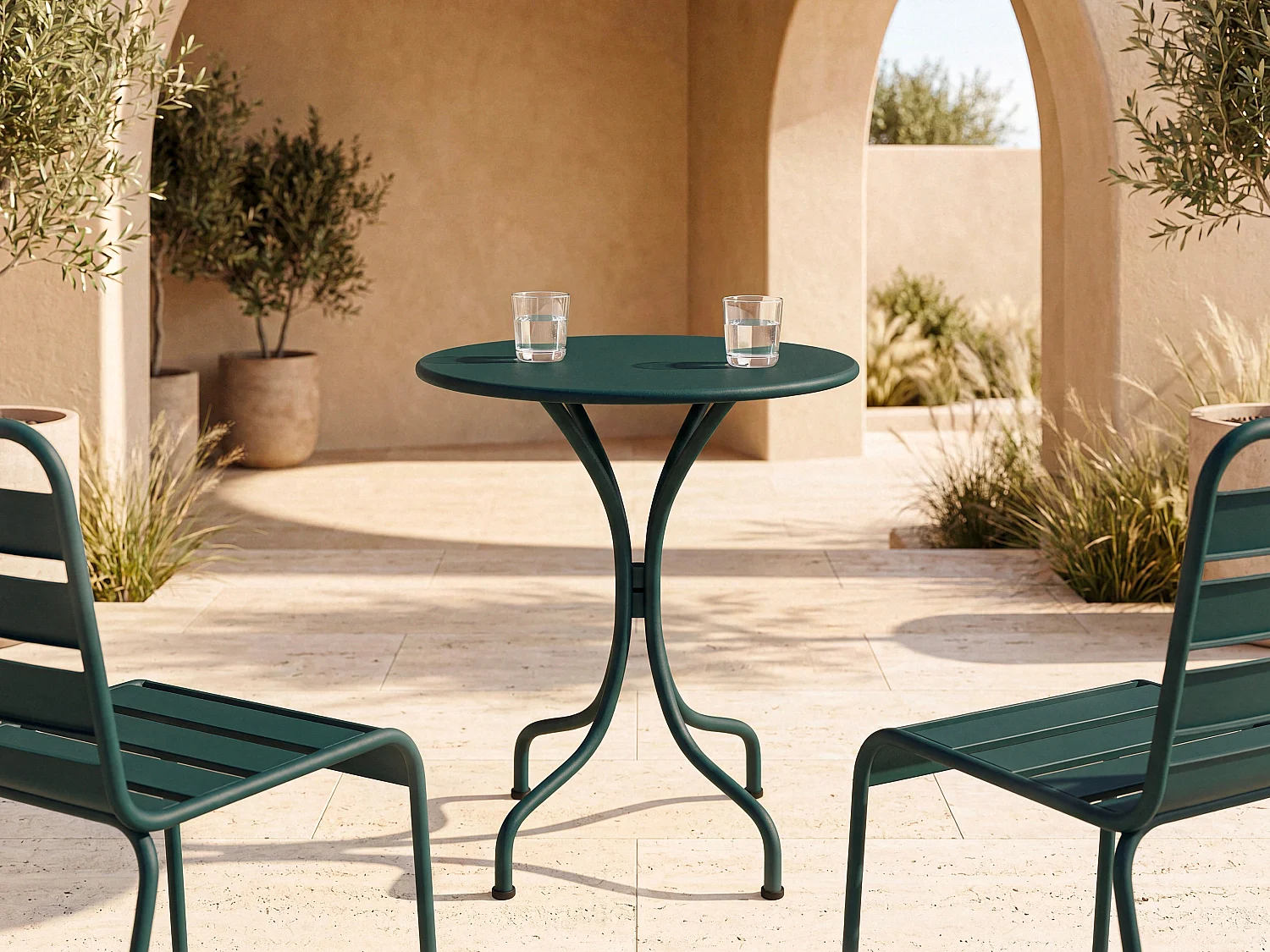 Table ronde de jardin D.60 cm en métal - Vert sapin - MIRMANDE de MYLIA