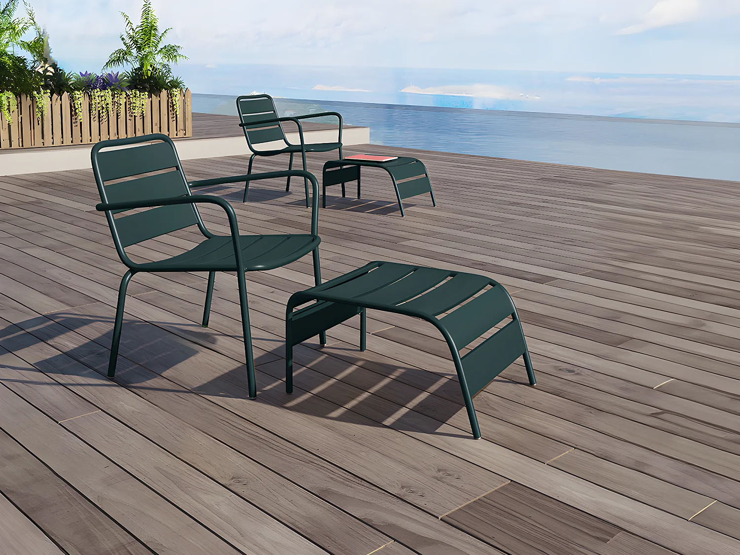 Fauteuil bas de jardin empilable en métal - Vert sapin - MIRMANDE de MYLIA