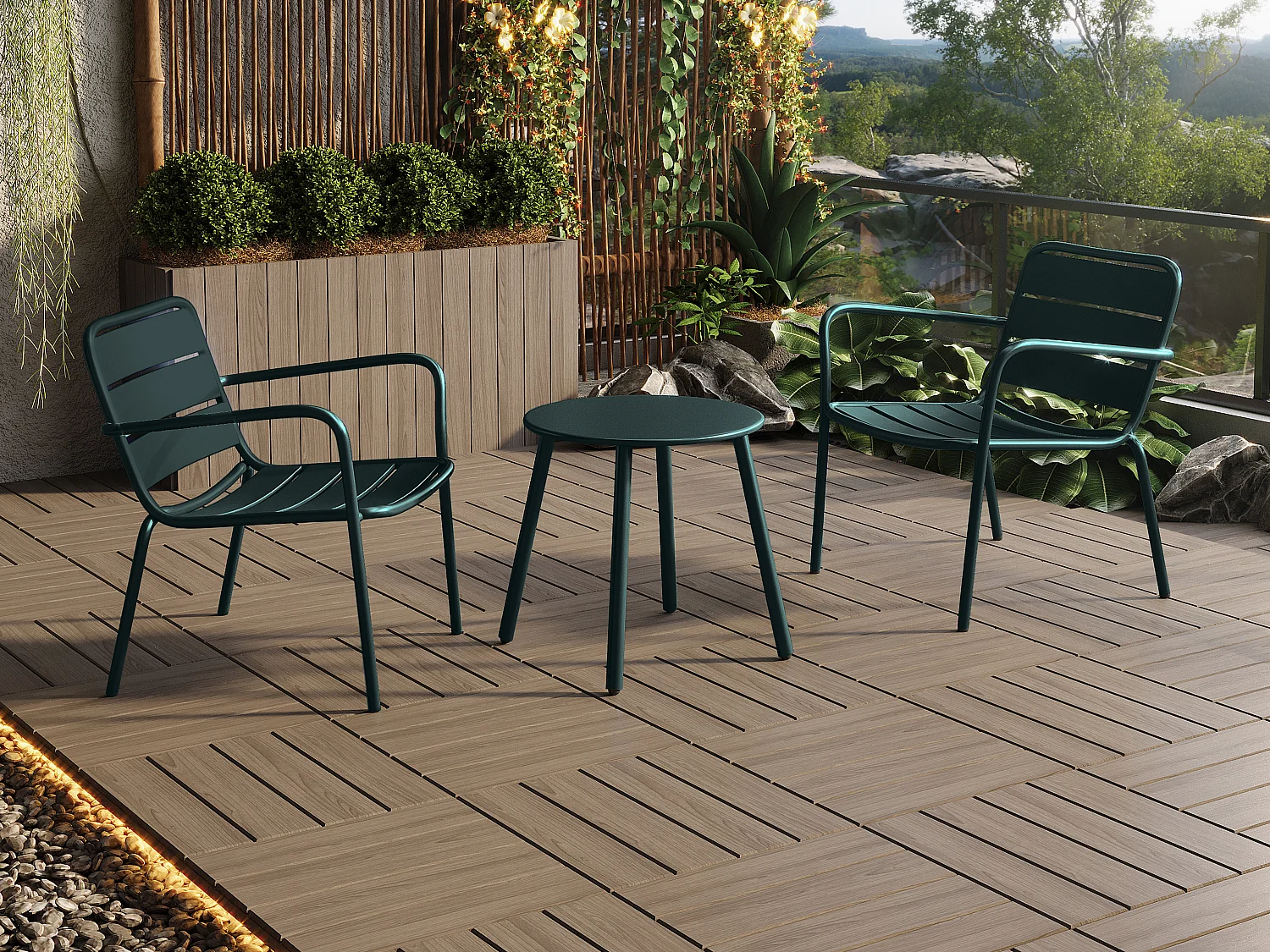 Table d'appoint de jardin en métal ronde - Vert sapin - MIRMANDE de MYLIA