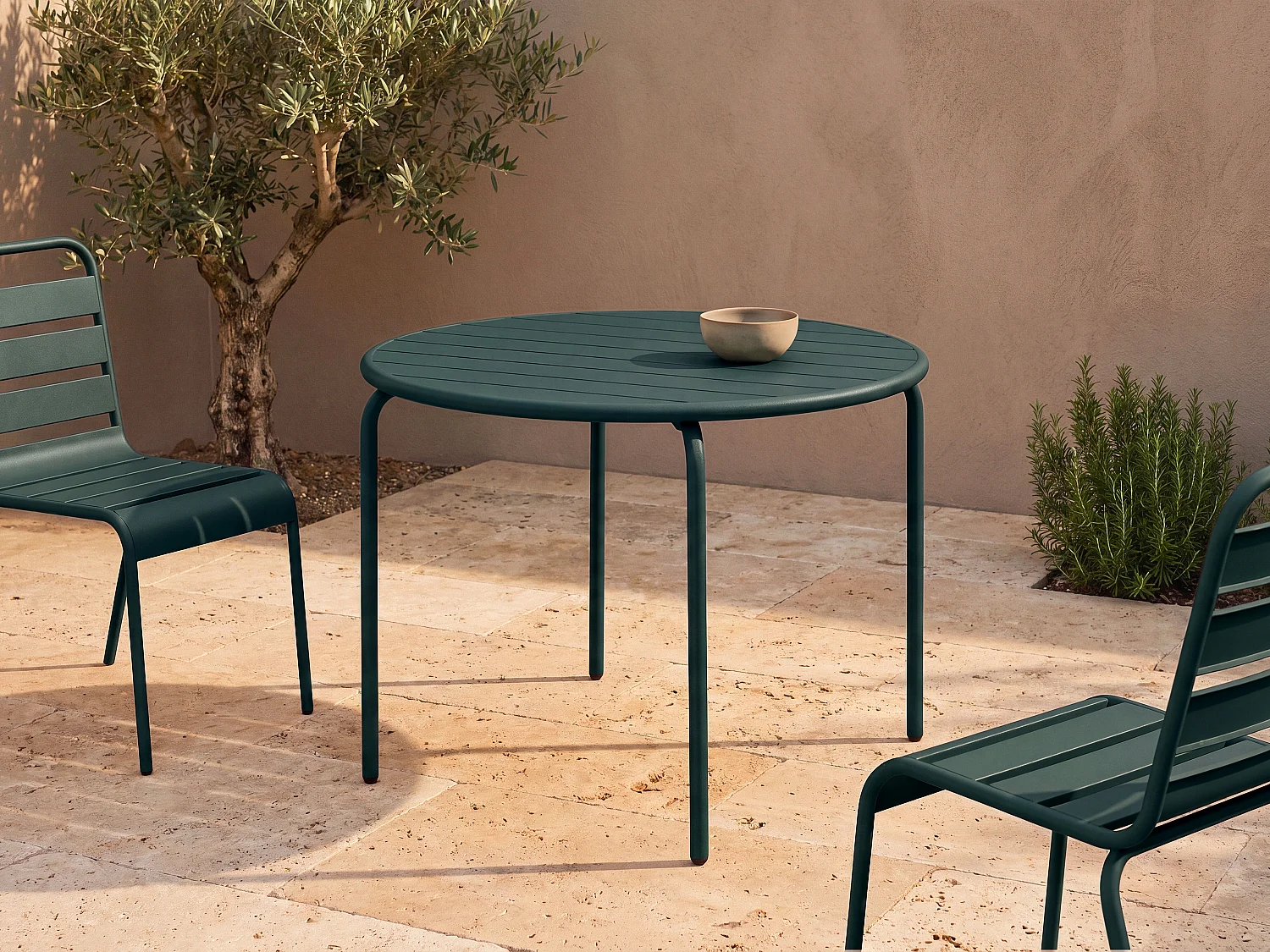 Table de jardin ronde D.110 cm en métal - Vert sapin - MIRMANDE de MYLIA