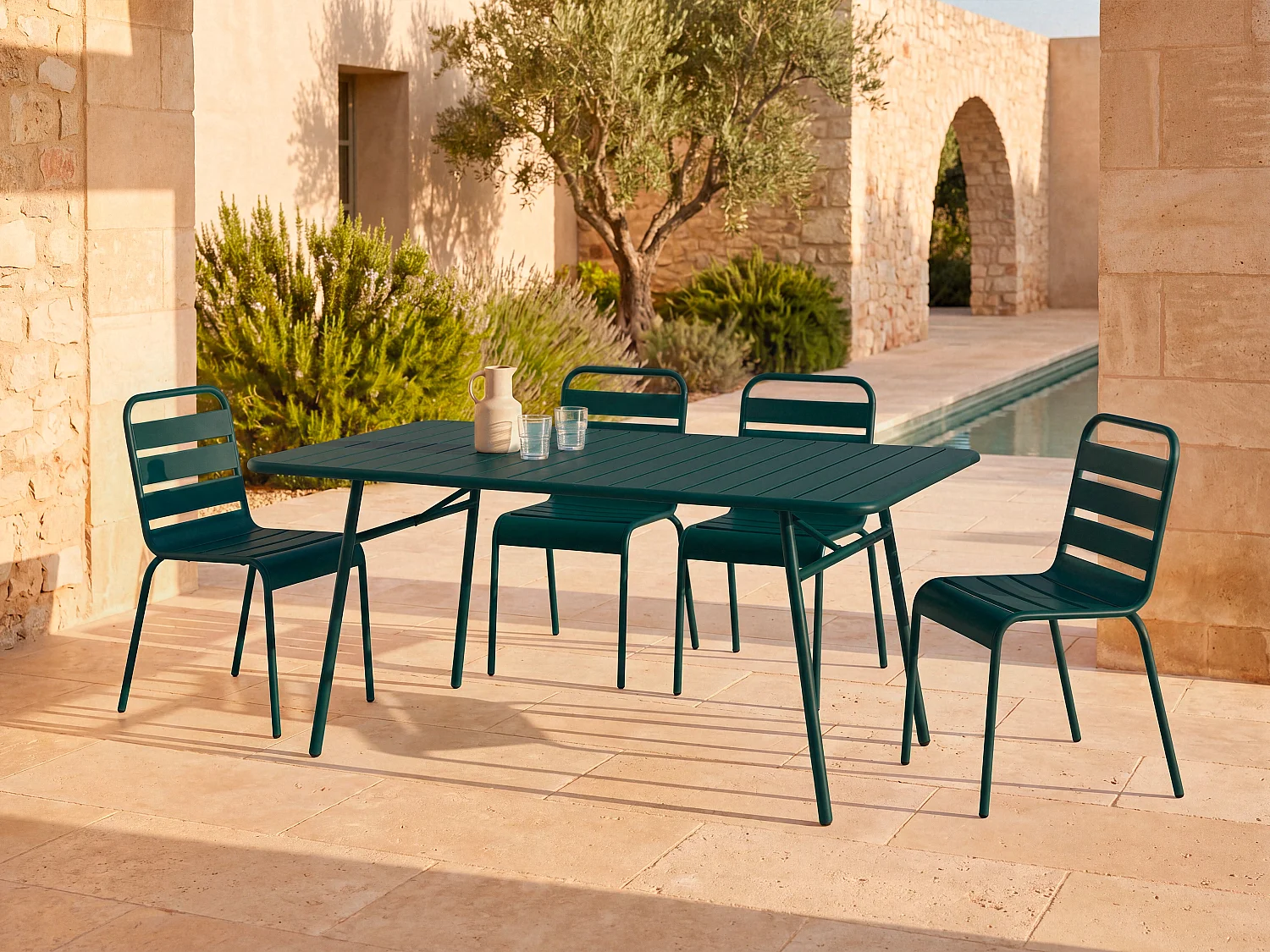 Metal garden table L.160 cm - Fir green - MIRMANDE by MYLIA
