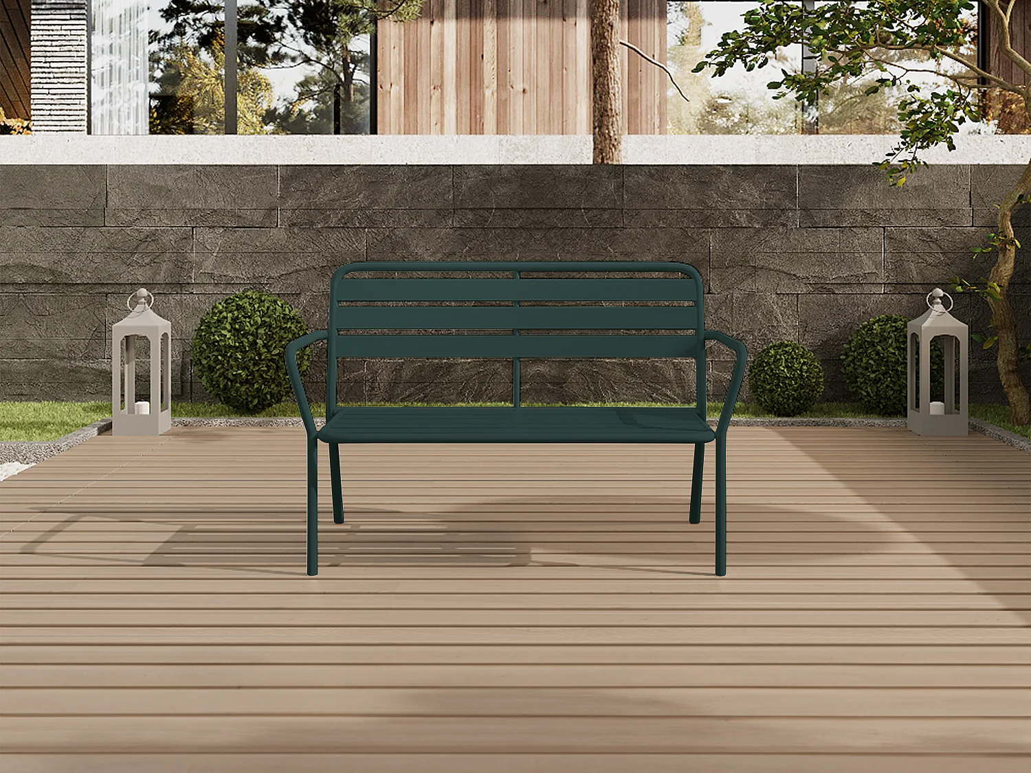 Banc de jardin en métal - Vert sapin - MIRMANDE de MYLIA