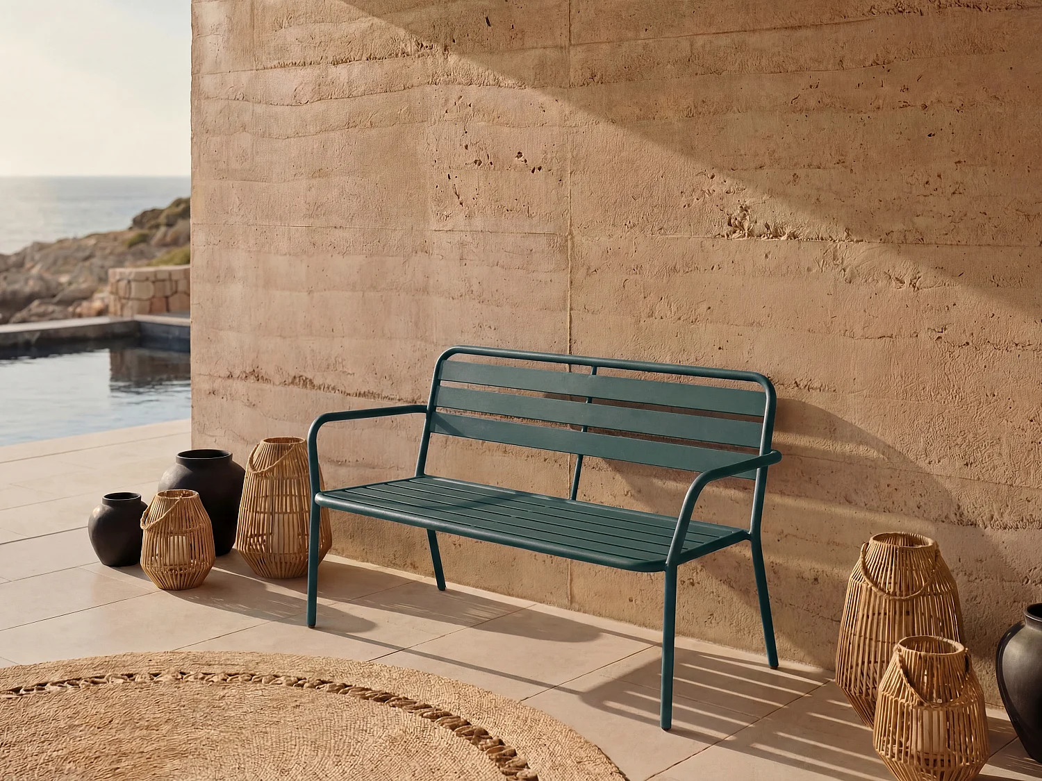 Metal garden bench - Fir green - MIRMANDE by MYLIA