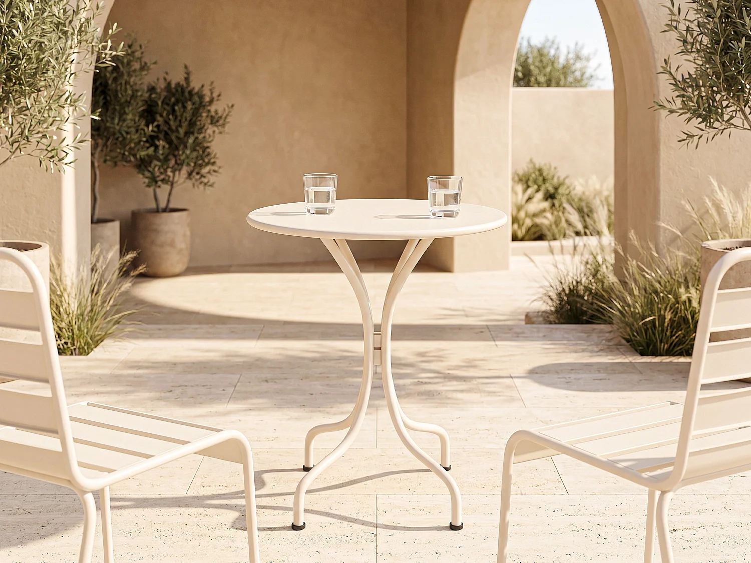 Gartentisch rund - D. 60 cm - Metall - Beige - MIRMANDE von MYLIA