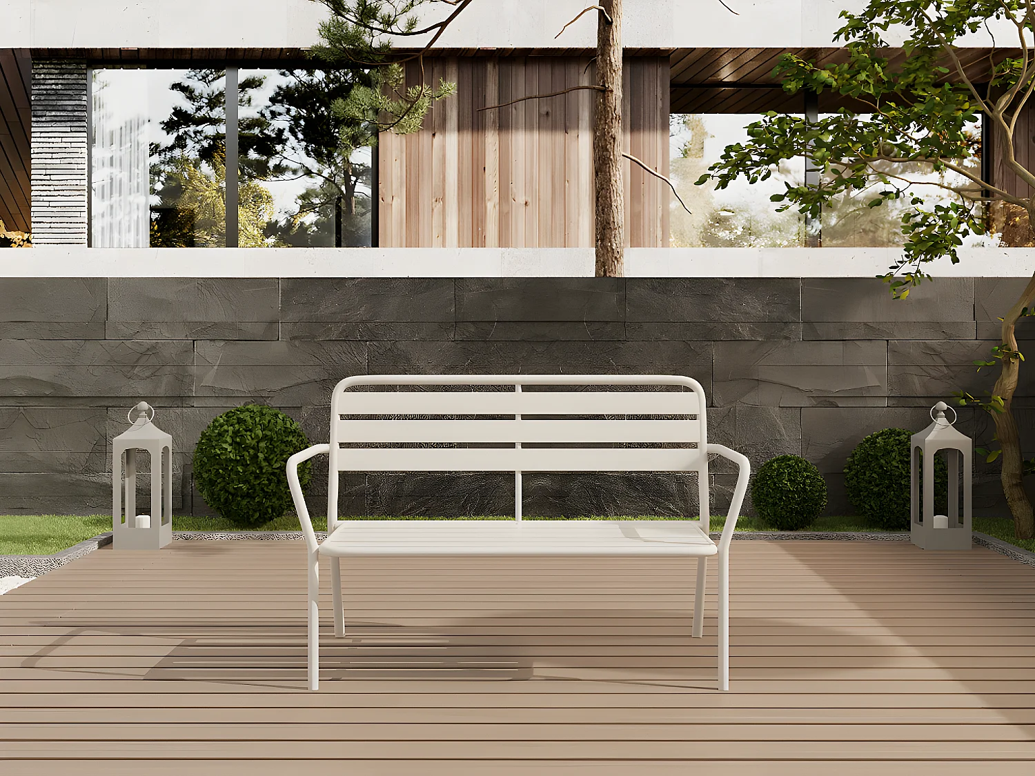 Banc de jardin en métal - Beige - MIRMANDE de MYLIA