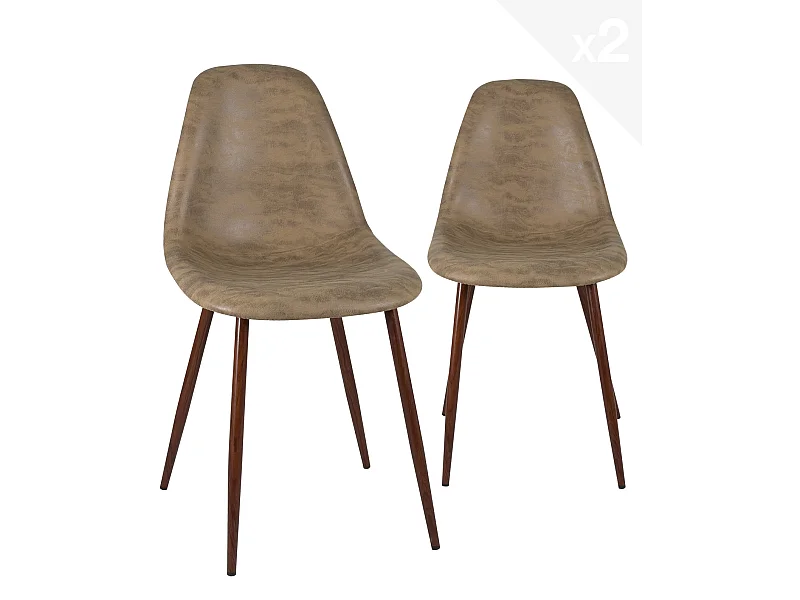 Set van 2 eetkamerstoelen zitting gevoerd metalen poten Hout NOVA (bruin)
