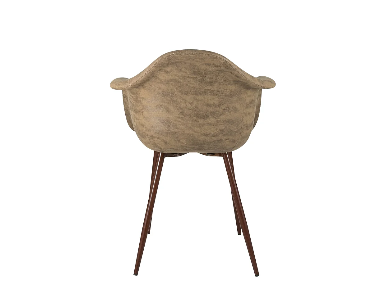 Fauteuil design siège rembourré effet vintage pieds métal ton bois foncé NOVO (Marron)