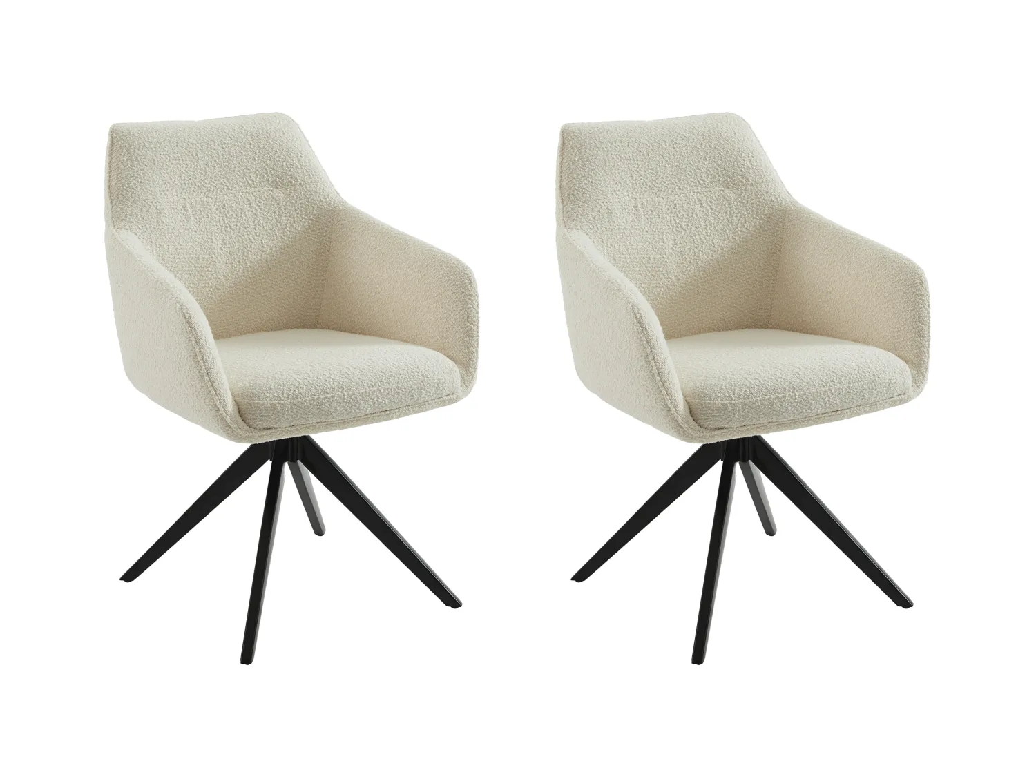 Lot de 2 chaises pivotantes avec accoudoirs - Tissu bouclette et métal noir - Blanc - MUSE de Maison Céphy