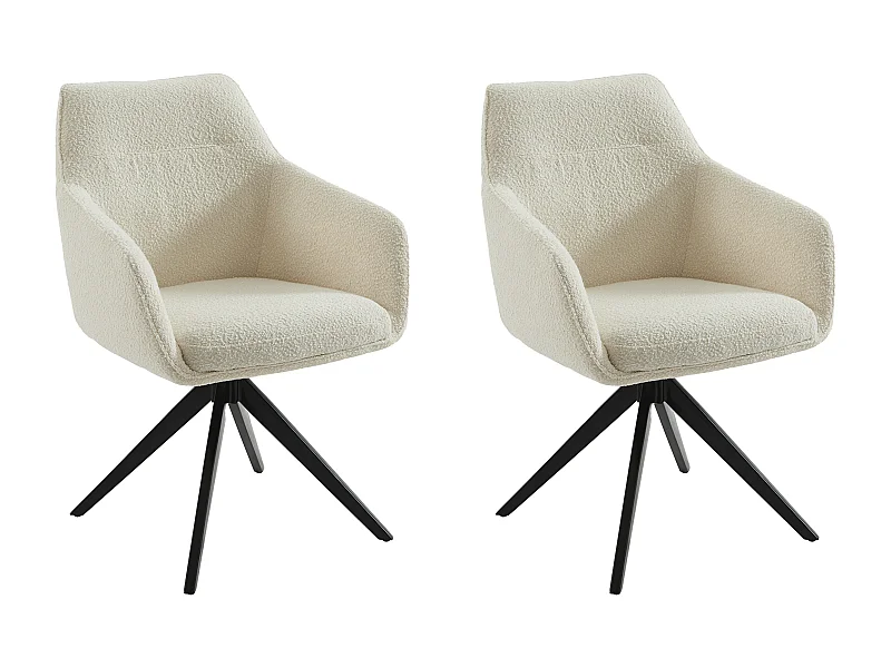 Lot de 2 chaises pivotantes avec accoudoirs - Tissu bouclette et métal noir - Blanc - MUSE de Maison Céphy