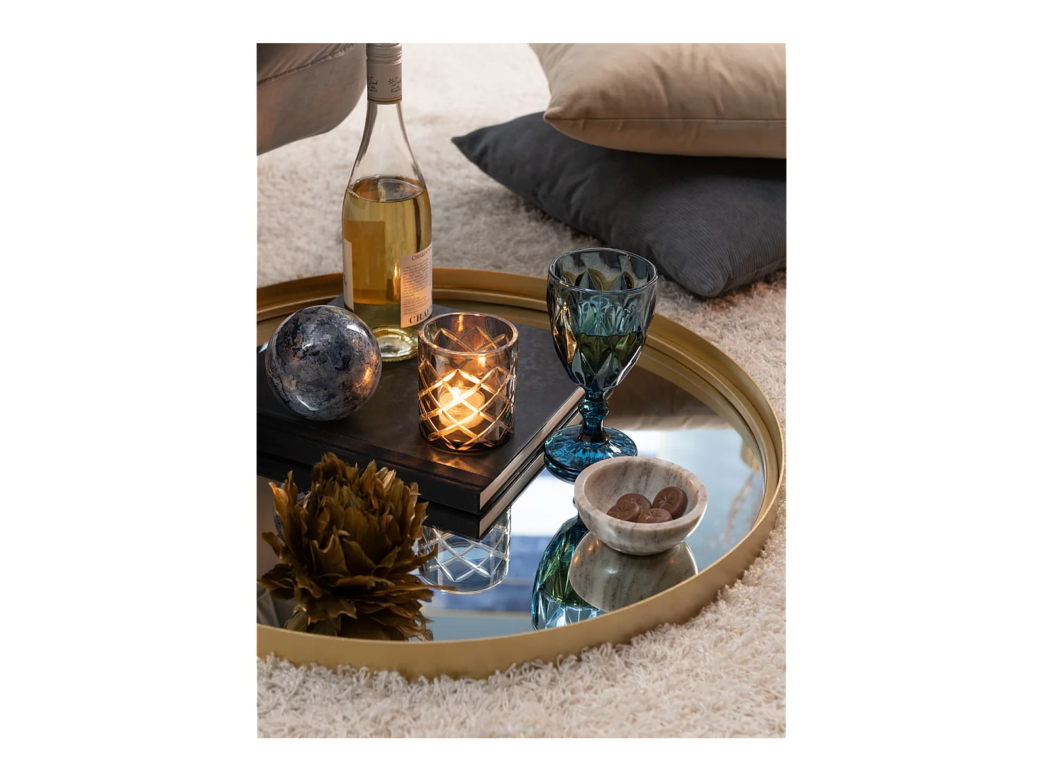 Miroir Mural Rond Design "Bord Métal" 60cm Or