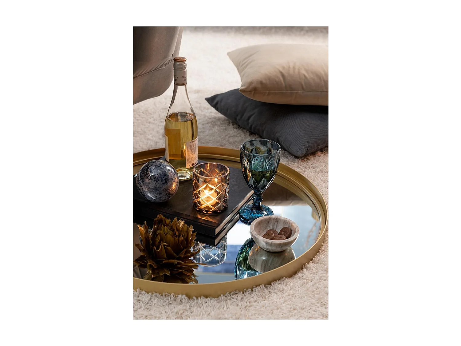 Miroir Mural Rond Design "Bord Métal" 60cm Or