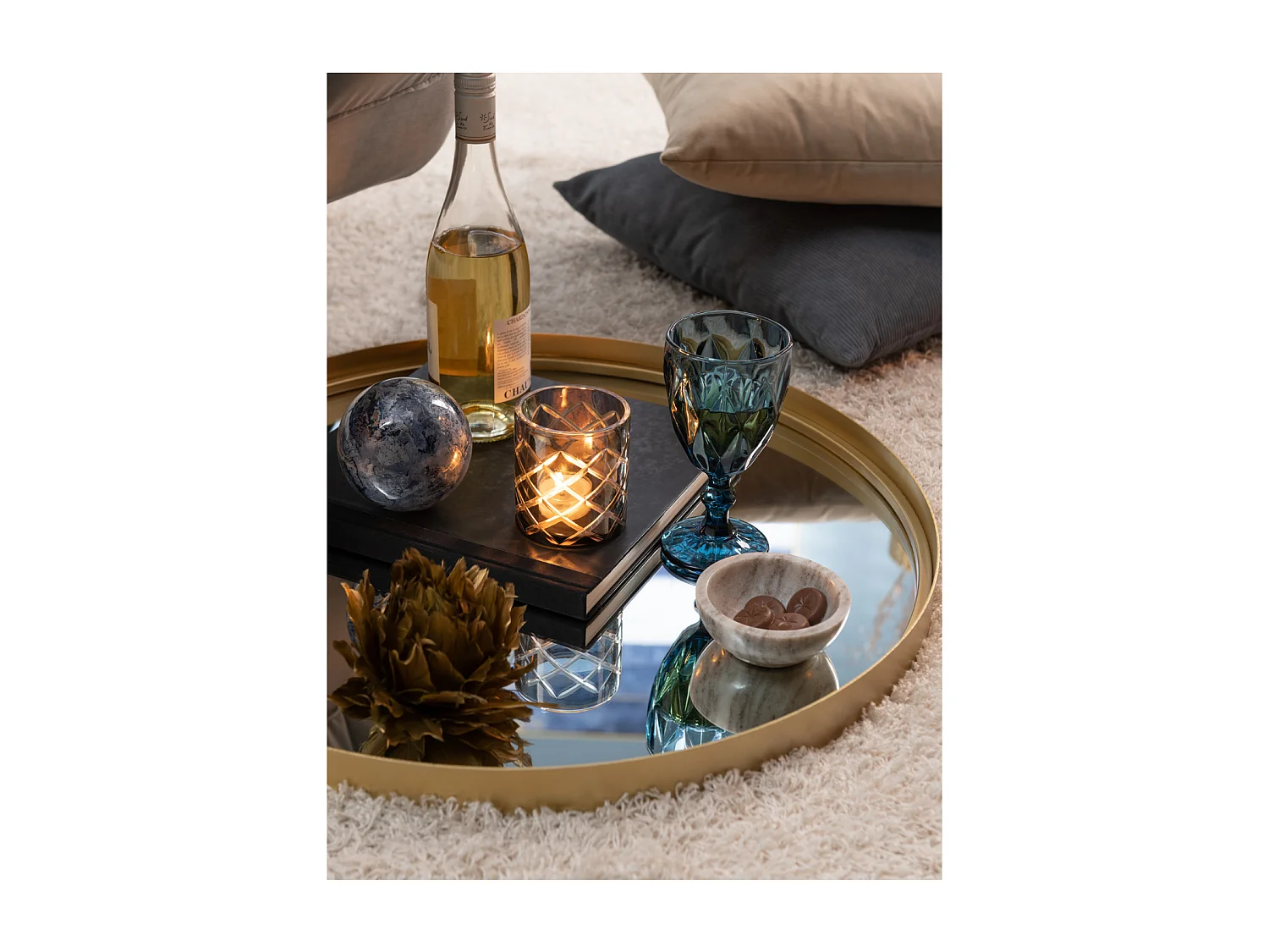 Miroir Mural Rond Design "Bord Métal" 60cm Or