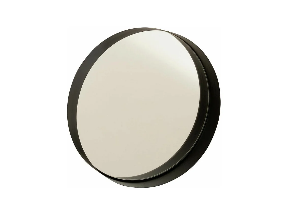 Miroir Mural Rond Déco "Bord Métal" 40cm Noir