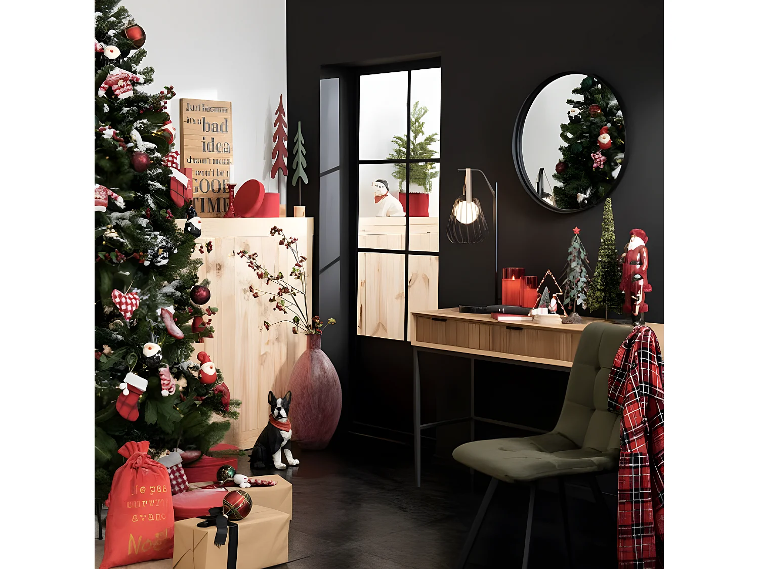 Miroir Mural Rond Design "Bord Métal" 60cm Noir