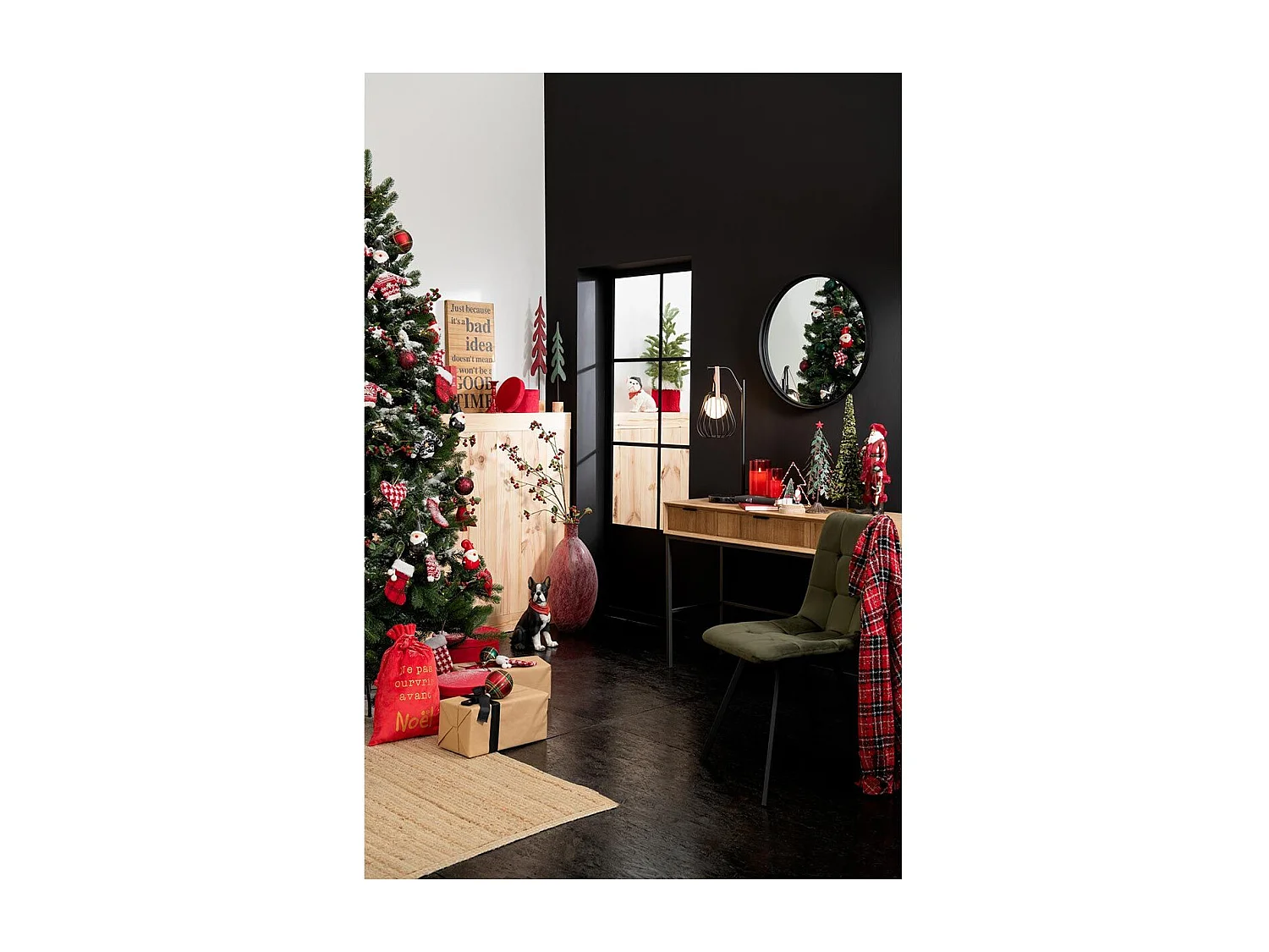 Miroir Mural Rond Design "Bord Métal" 60cm Noir