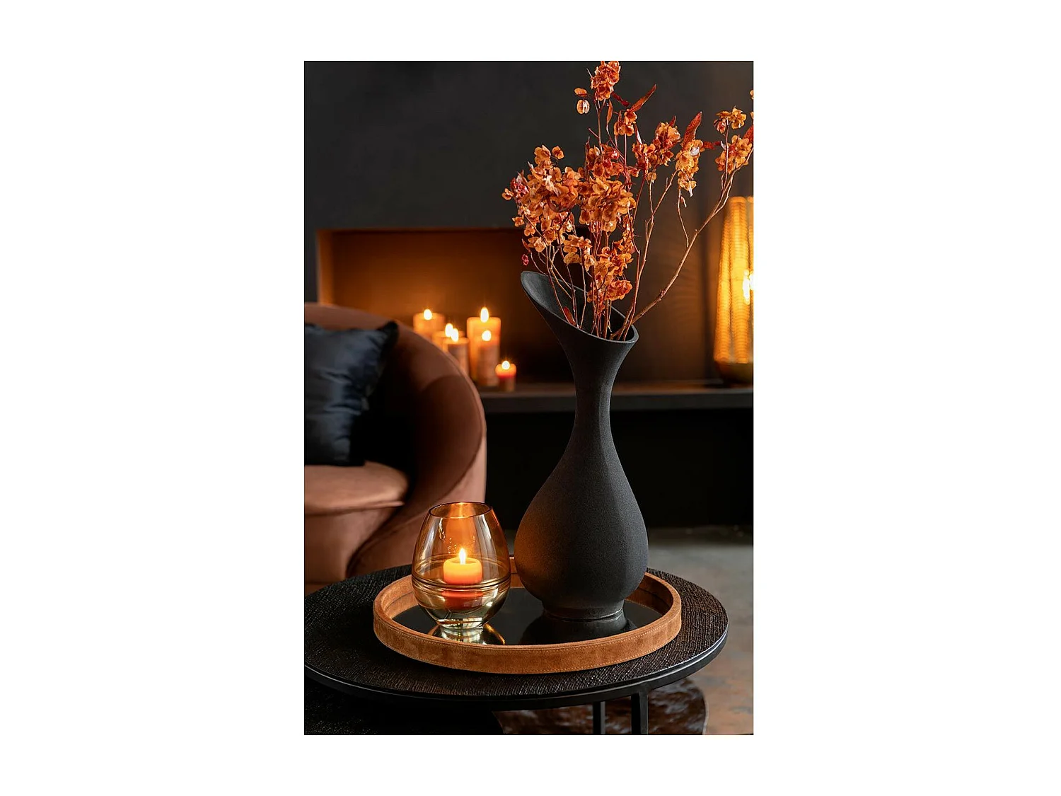 Miroir Mural Design en Cuir "Tortu" 60cm Cognac