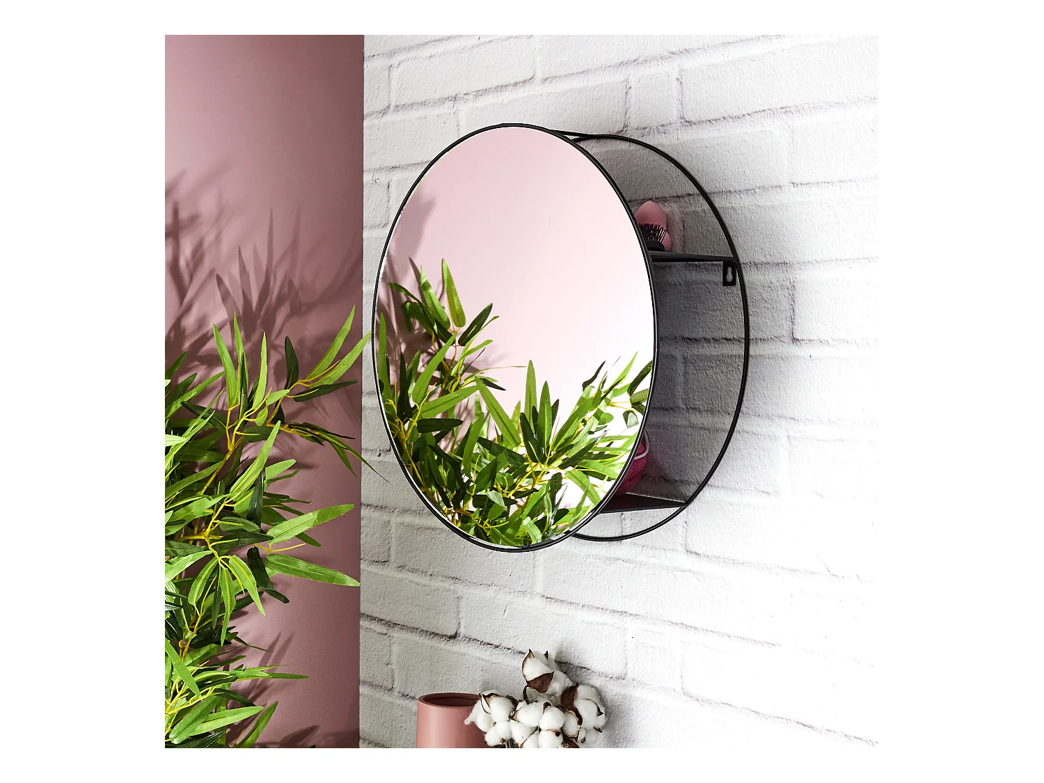 Miroir Filaire Etagere 45cm Noir
