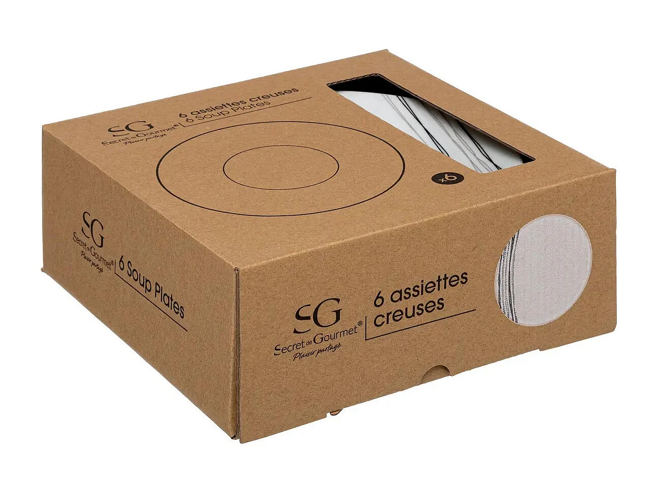 Lot de 6 Assiettes Creuse "Lignes" 20cm Blanc