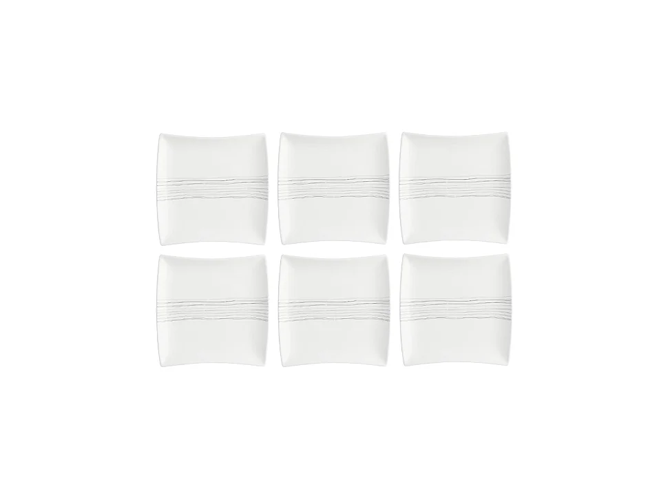 Lot de 6 Assiettes à Dessert Carrées "Lignes" 20cm Blanc