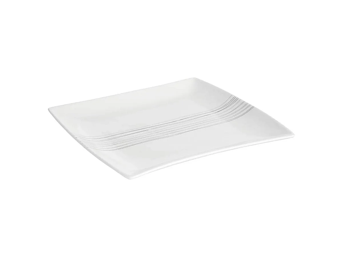 Lot de 6 Assiettes à Dessert Carrées "Lignes" 20cm Blanc