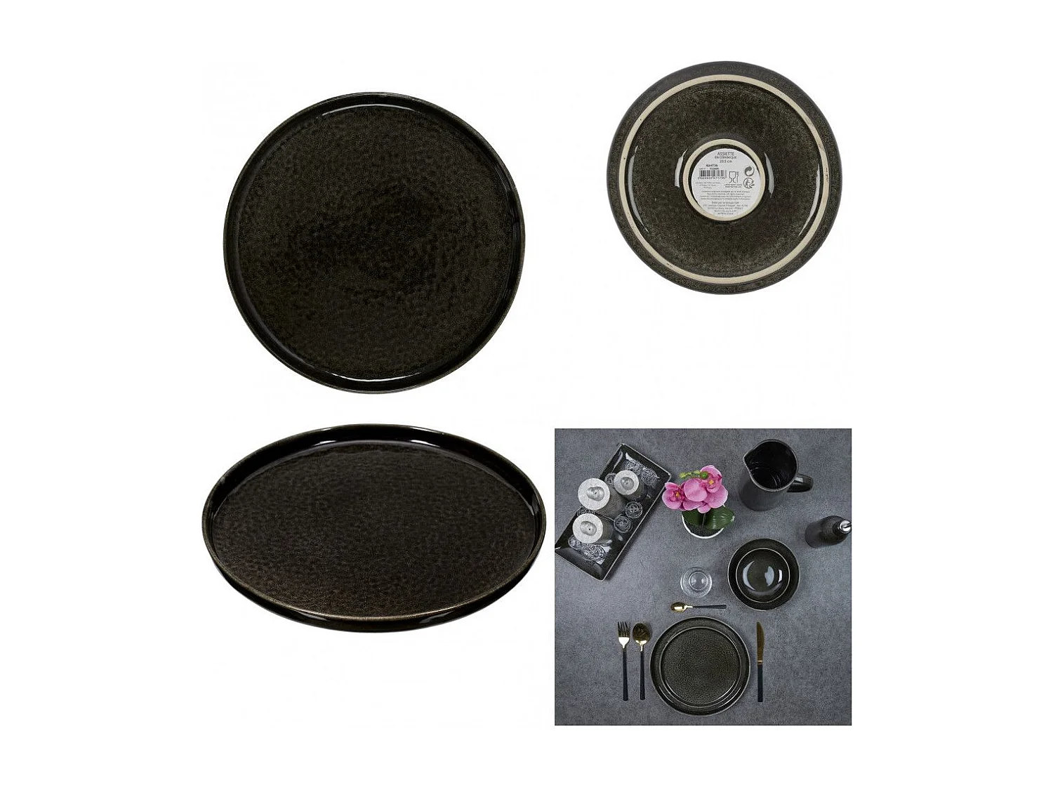 Lot de 6 Assiettes à Dessert "Gancia" 20cm Noir