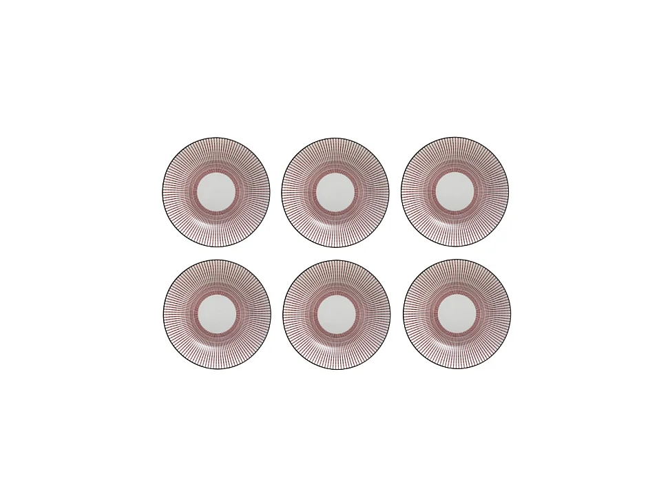 Lot de 6 Assiettes Creuses Porcelaine "Lunis" 20cm Rouge