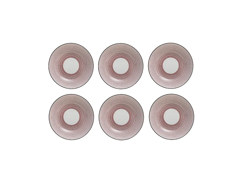 Lot de 6 Assiettes Creuses Porcelaine "Lunis" 20cm Rouge