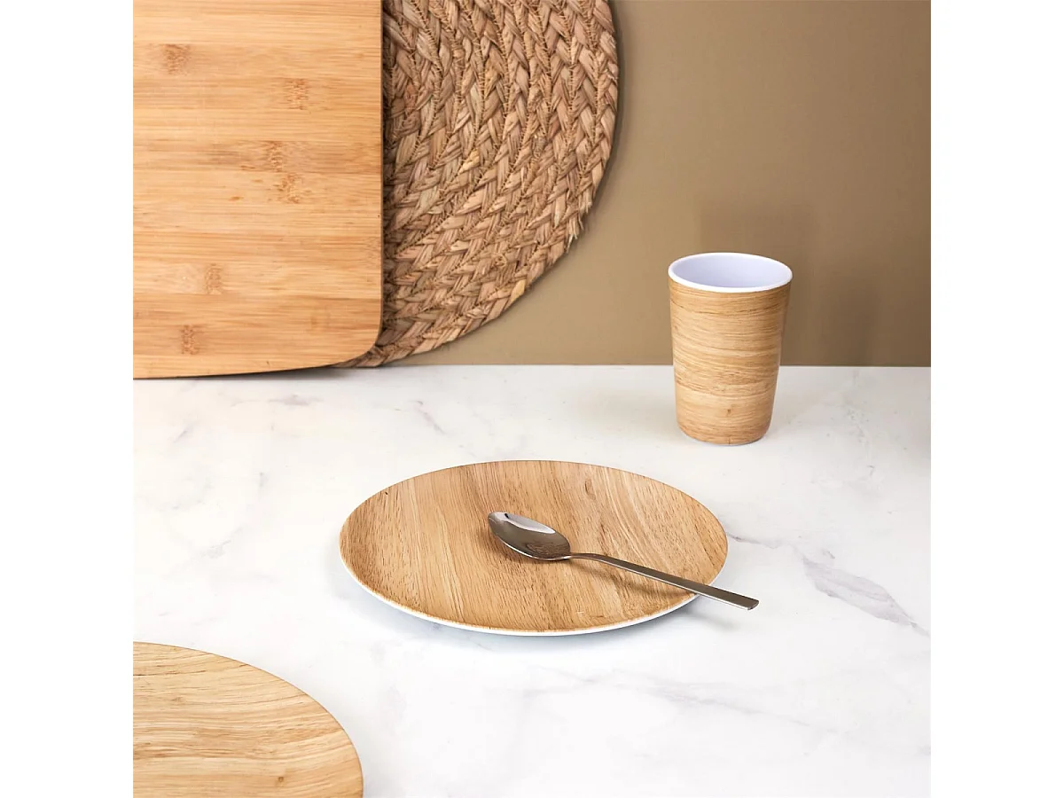 Lot de 6 Assiettes à Dessert "Effet Bambou" 20cm Naturel