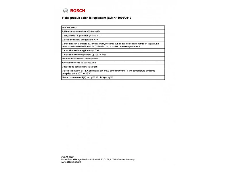 Bosch Réfrigérateur combiné 70cm 435l nofrost inox - kgn49xlea