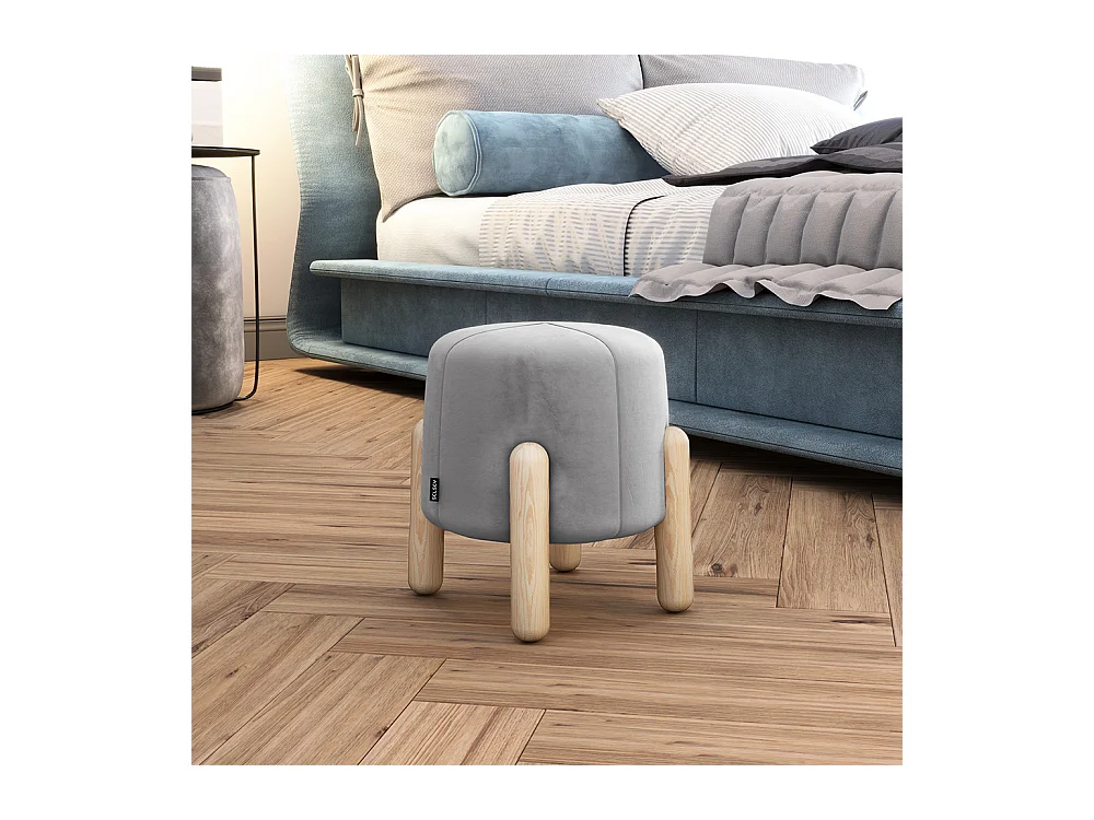 Tabouret tapissé - 35 cm - gris - pieds en bois - LEVINE