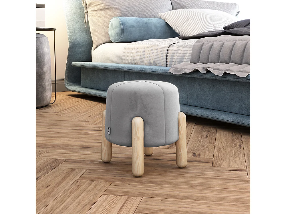 Sgabello imbottito - su gambe di legno - grigio - moderno - LEVINE