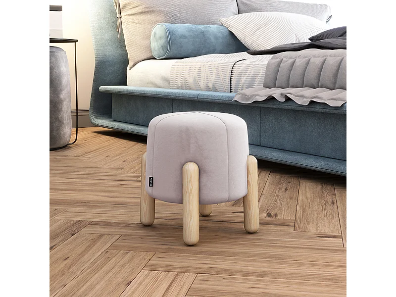 Tabouret tapissé - 35 cm - rose - pieds en bois - LEVINE