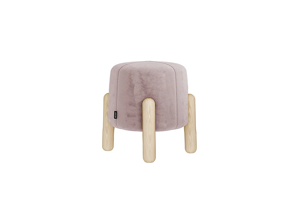 Tabouret tapissé - 35 cm - rose - pieds en bois - LEVINE