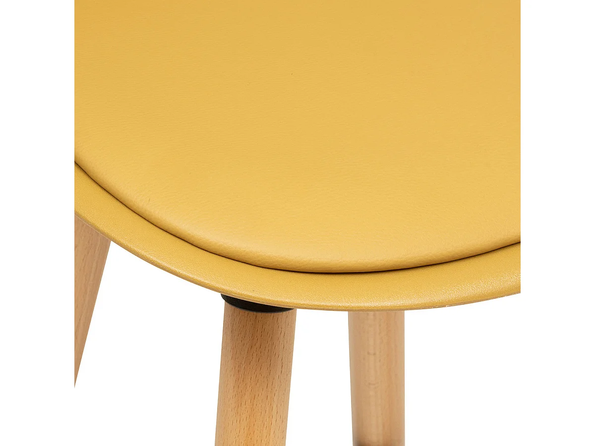 Lot de 4 tabourets de bar en polypropylène jaune, pieds en bois de hêtre