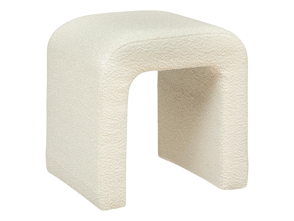 Pouf en bouclette, tabouret bouclette en MDF/polyester coloris blanc