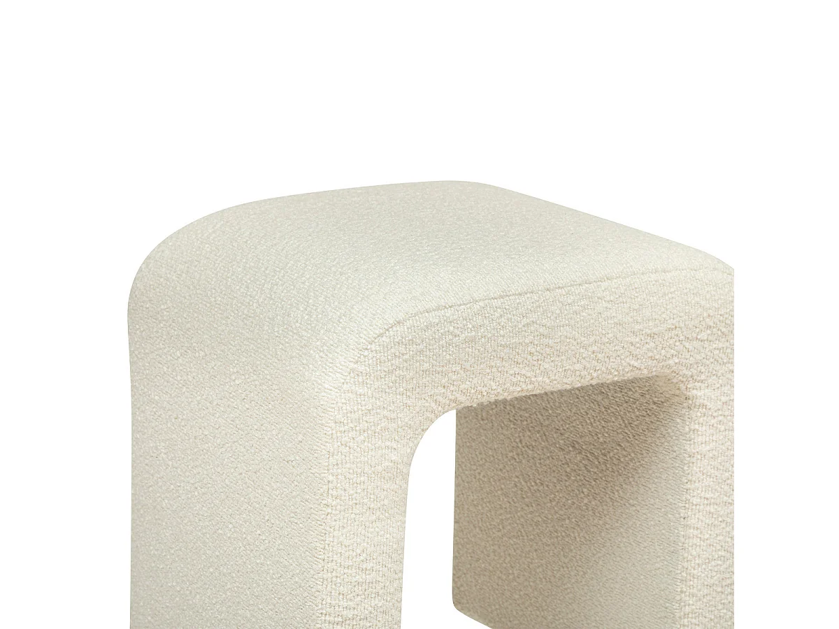 Pouf en bouclette, tabouret bouclette en MDF/polyester coloris blanc