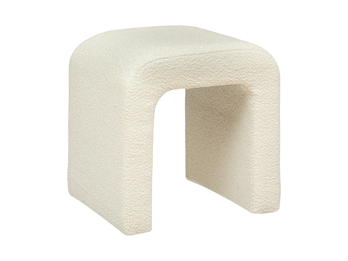 Pouf en bouclette, tabouret bouclette en MDF/polyester coloris blanc