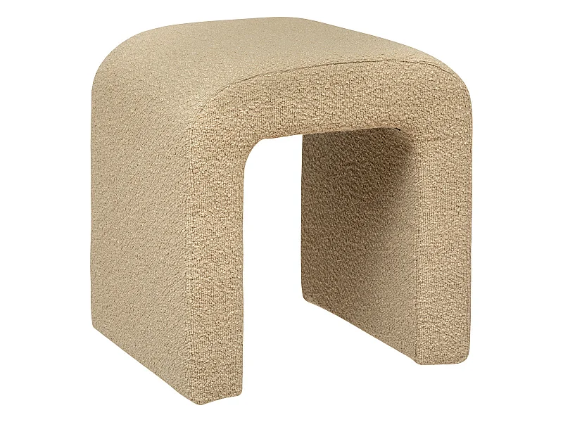 Pouf en bouclette, tabouret bouclette en MDF/polyester coloris beige