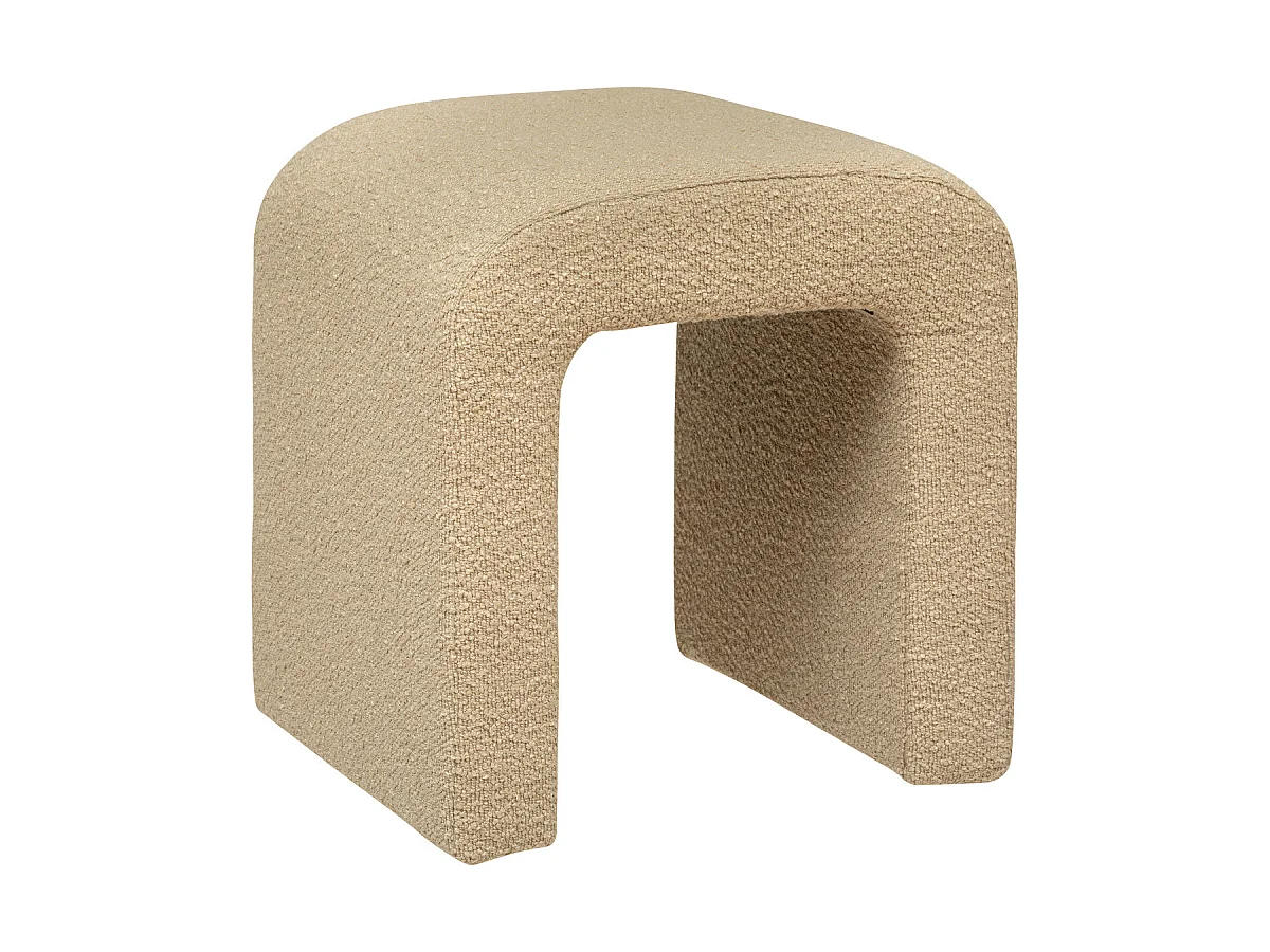 Pouf en bouclette, tabouret bouclette en MDF/polyester coloris beige