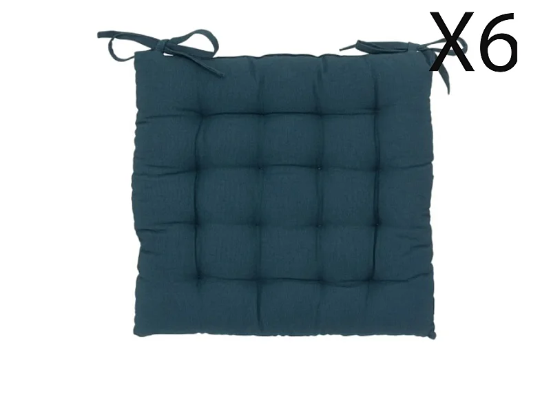 Lot de 6 coussins de chaise, coussin d'assise en coton coloris bleu foncé
