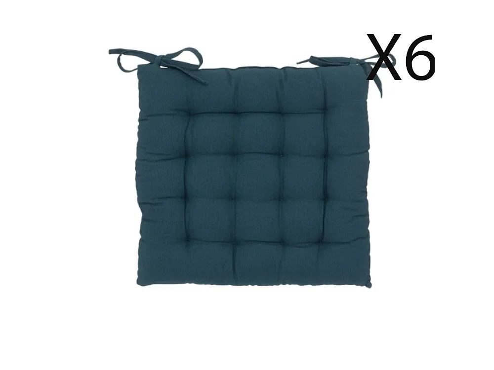 Lot de 6 coussins de chaise, coussin d'assise en coton coloris bleu foncé