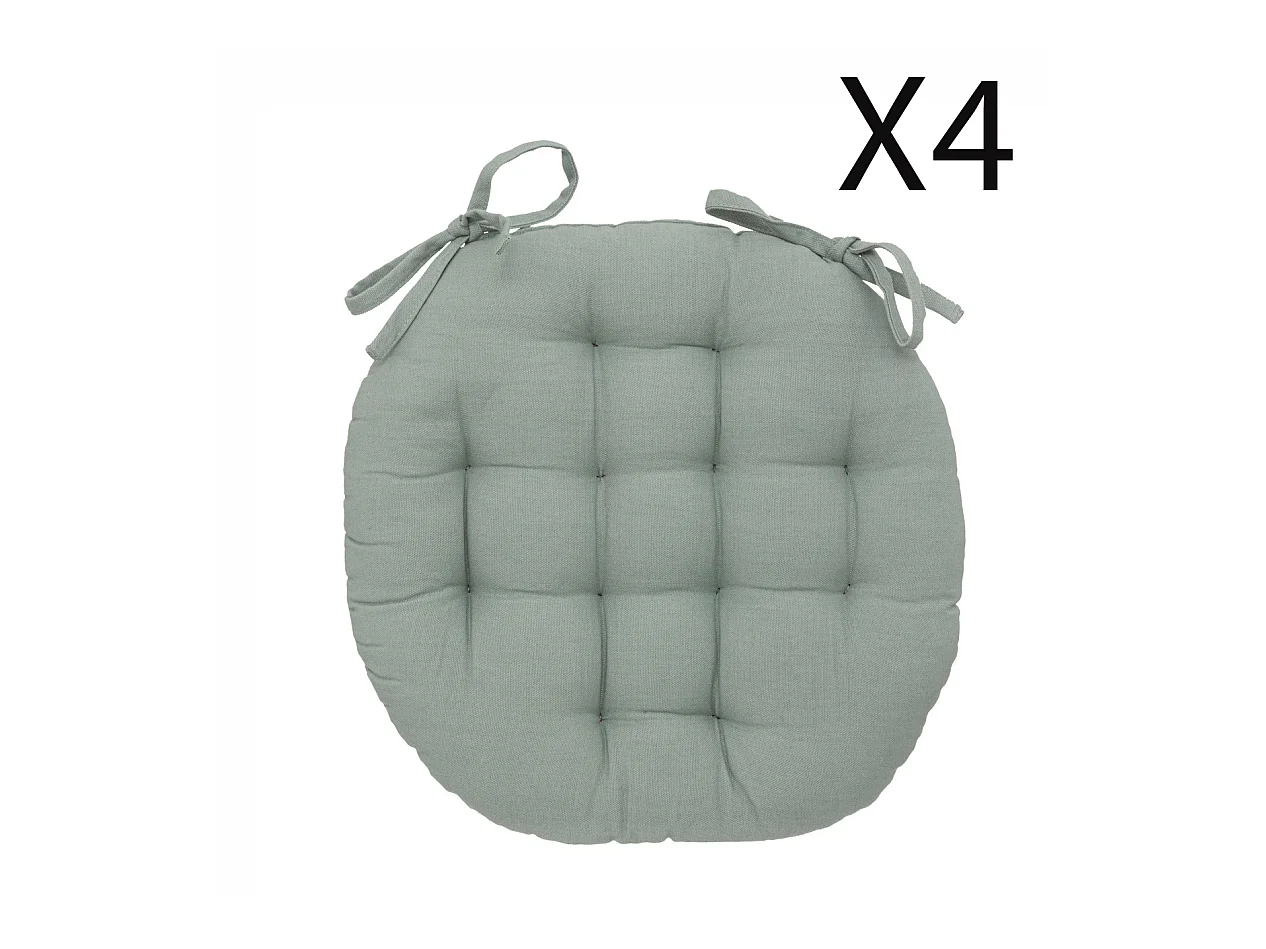 Lot de 4 coussins de chaise rond, coussins d'assise en coton coloris vert céladon